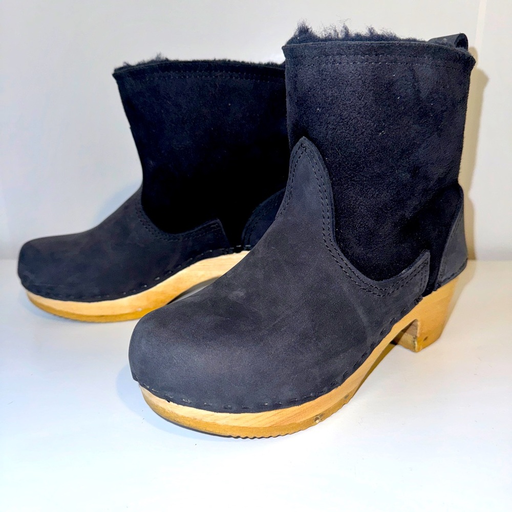 No.6 Pull-on Shearling Mid-Heel Boots Blue Suede size 36 Women SZ 6 EUC